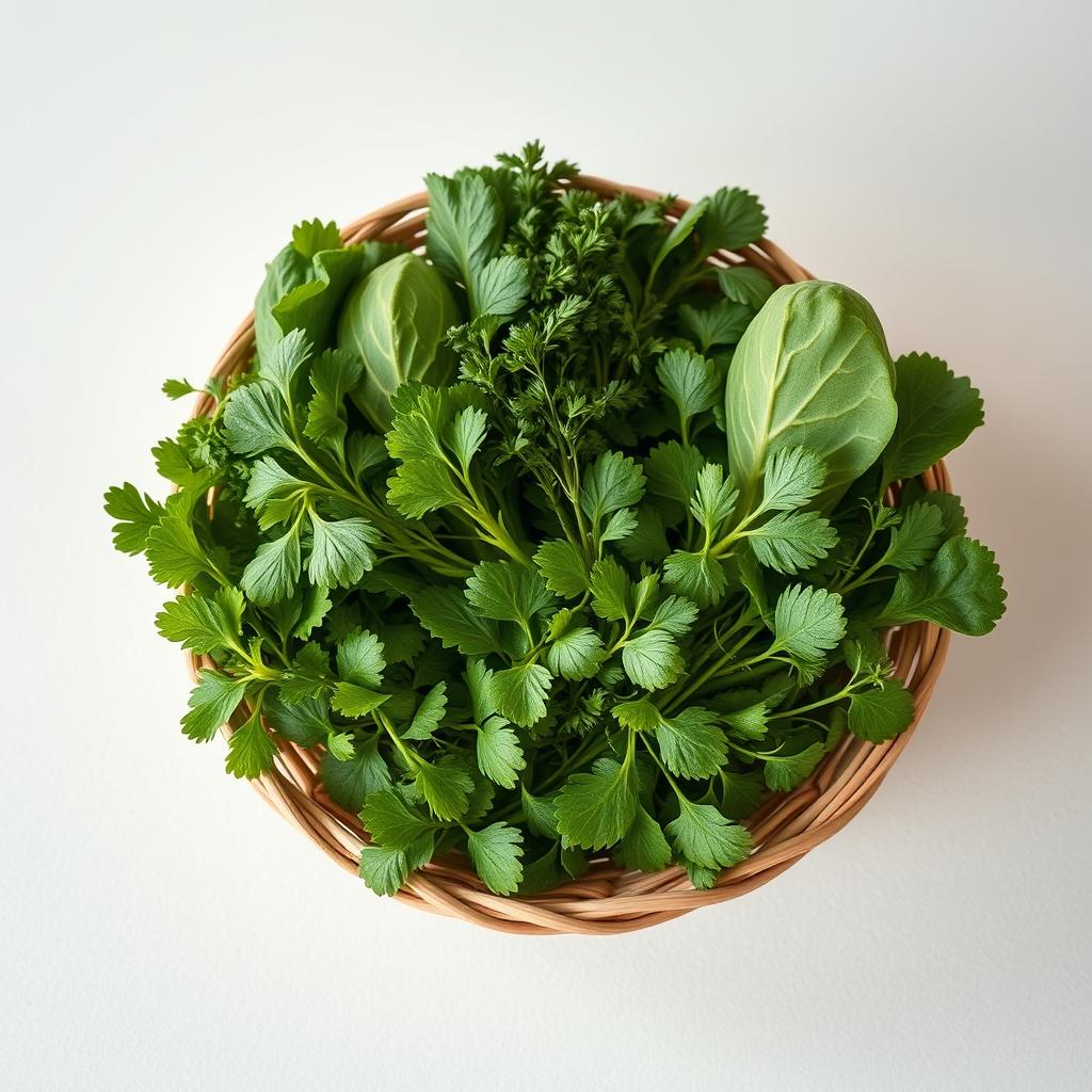 A basket of fresh leafy greens