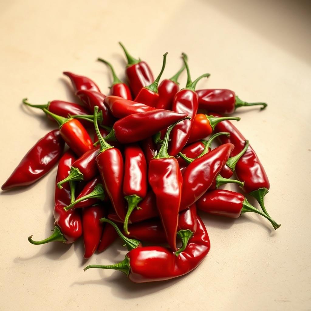 A pile of ripe red chilli peppers