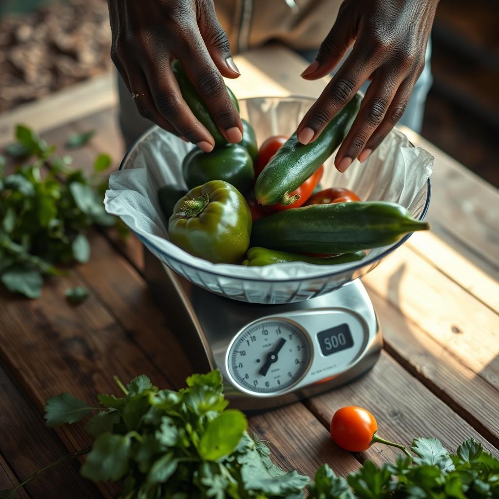 Fresh produce being weighed on a scale